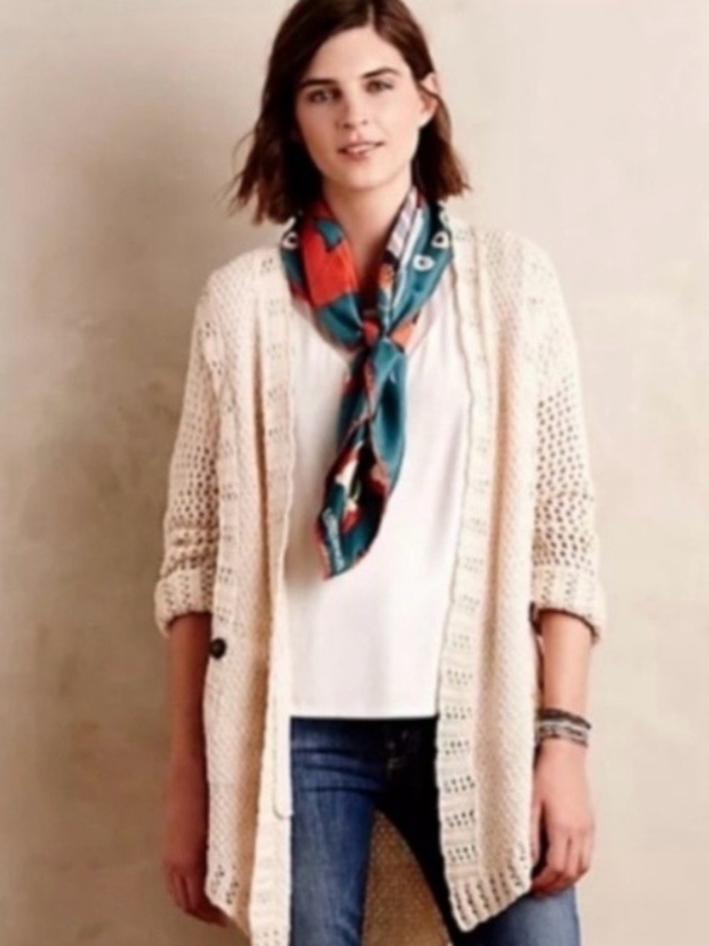 Anthropologie Angel of The North Silva Circle Knit Ivory
Cardigan Size Small